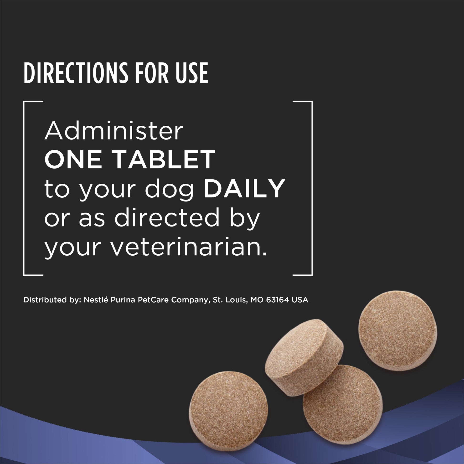 Directions for use of chewable probiotic tablets for daily dog digestive support as advised by veterinarian