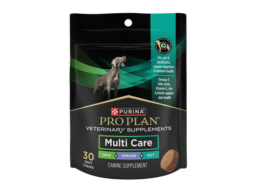 Purina Pro Plan Veterinary Supplements Multi Care soft chews support canine skin, immune system, and digestive health in a 30-count package.