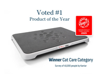 Refurbished Petivity smart litter box monitor platform tracks cat health data with AI, awarded product of the year in cat care category.