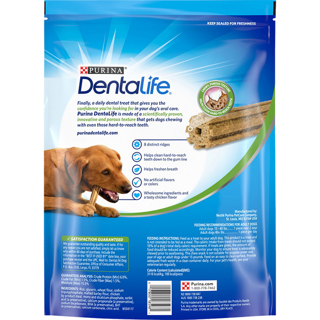 Purina Dentalife Daily Oral Care Chicken Flavor Large Breed Dog Dental Chews – 2 x 36 oz. Packs (36 chews)