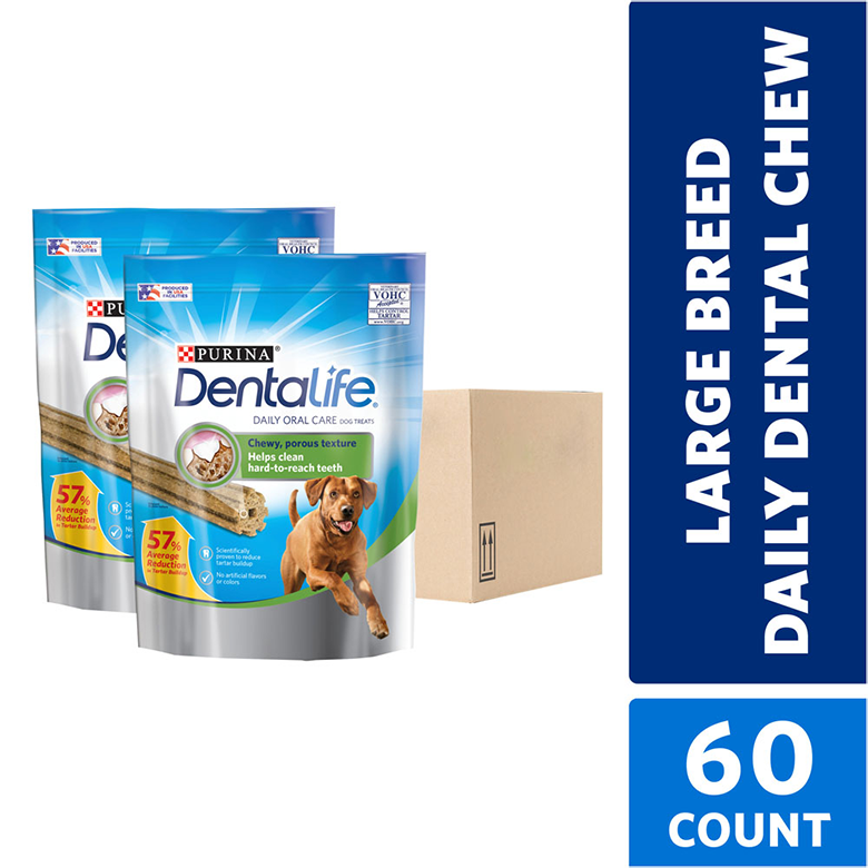 Purina Dentalife Daily Oral Care Chicken Flavor Large Breed Dog Dental Chews – 2 x 36 oz. Packs (36 chews)